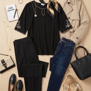 August Max Black Top with Gold Floral Details